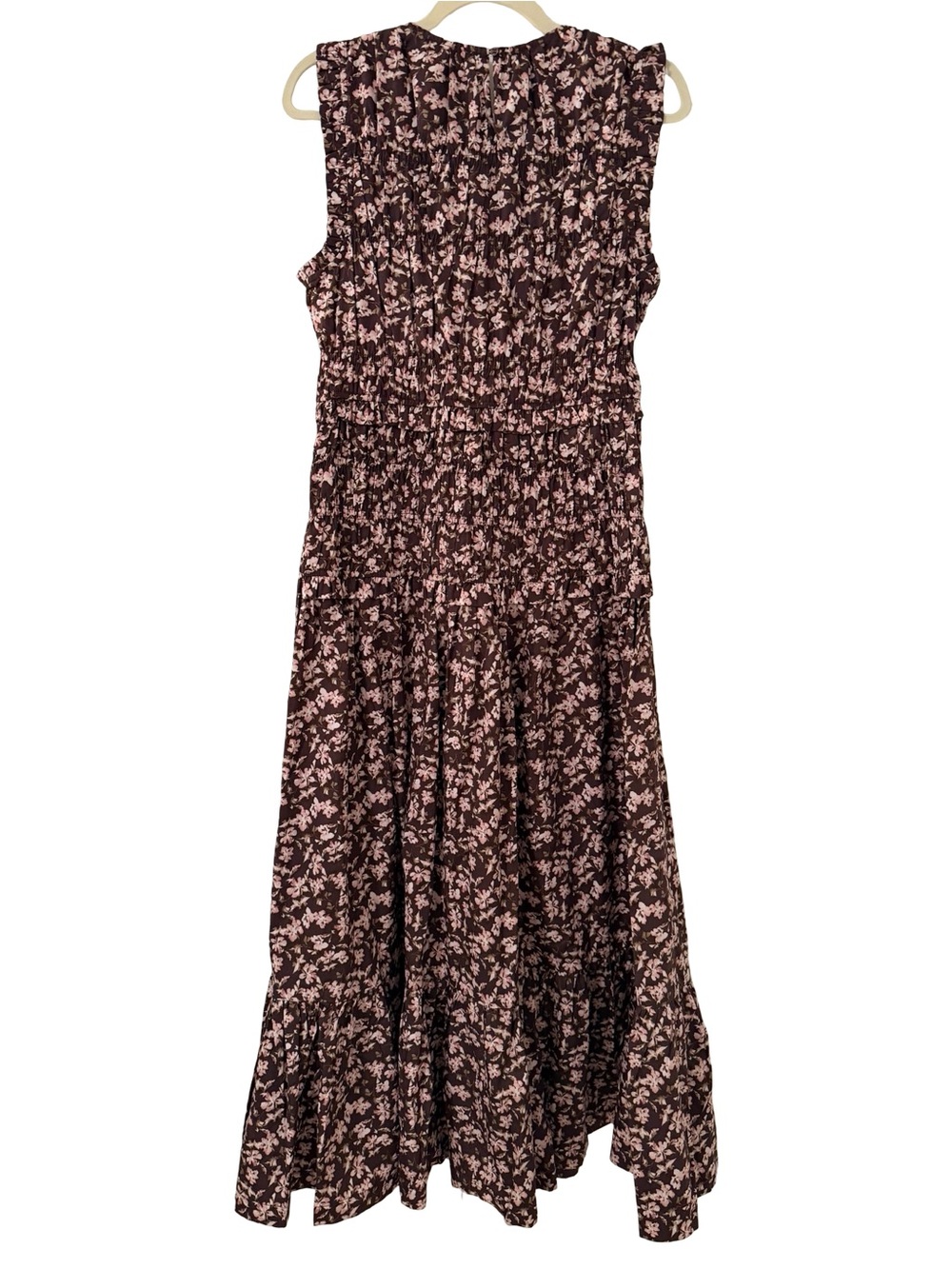 Caroline Constas Floral Ruffle Smocked Maxi Dress Brown Pink NWT - Picture 5 of 10
